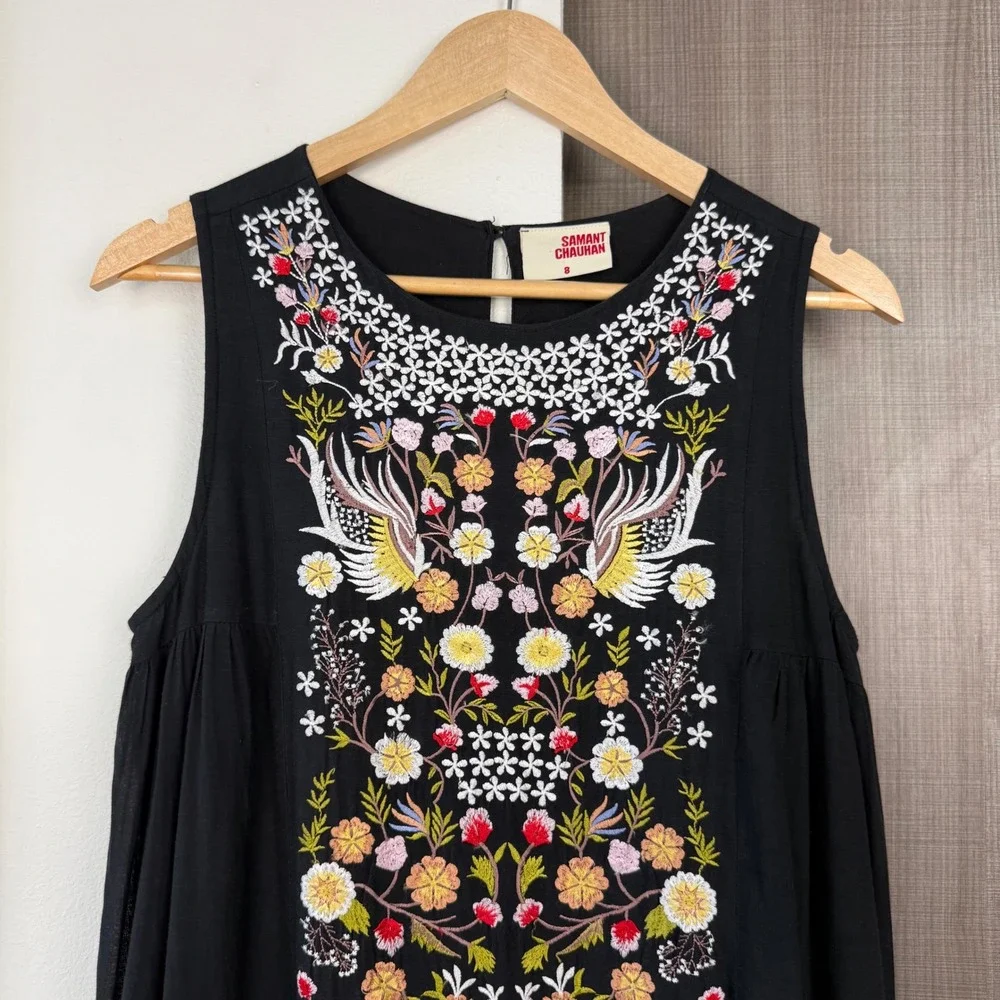 Anthropologie Samant Chauhan Black Jacaranda Tiered Maxi Dress Embroidered 8 - Picture 7 of 16
